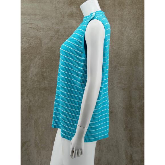 Talbots Sweater Womens 2X Blue Striped Sleeveless Ribbed Knit‎ Mock Neck Office - Picture 4 of 9